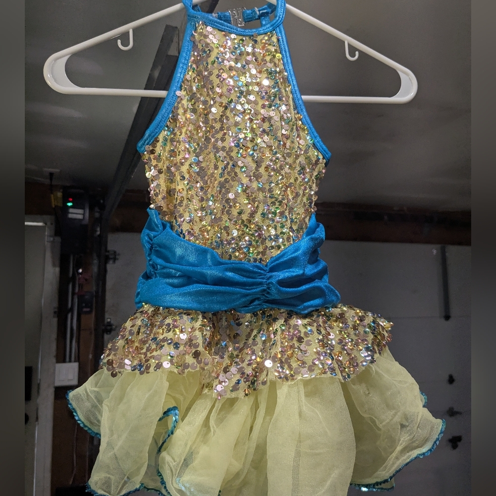 Wish Glittering Blue and Gold Kids Dance Costume